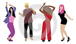 Dancing people isolated on white background. New Year party.