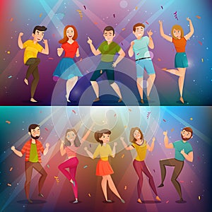 Dancing People Retro Banners Set