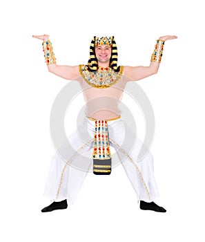 Dancing pharaoh wearing a egyptian costume.