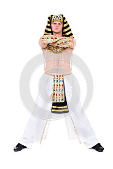 Dancing pharaoh wearing a egyptian costume.