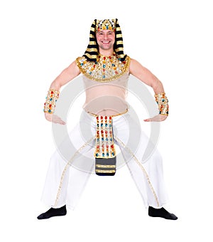 Dancing pharaoh wearing a egyptian costume.
