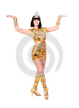 Dancing pharaoh woman wearing a egyptian costume.