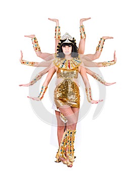 Dancing pharaoh woman wearing a egyptian costume.