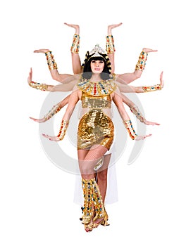 Dancing pharaoh woman wearing a egyptian costume.