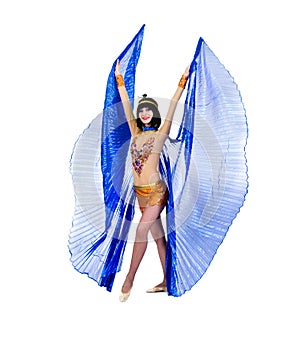 Dancing pharaoh woman wearing a egyptian costume.