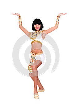 Dancing pharaoh woman wearing a egyptian costume.