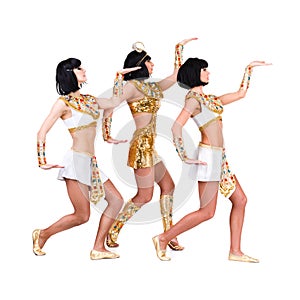 Dancing pharaoh women wearing a egyptian costume.