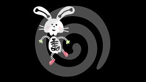 Dancing rabbit in a skeleton costume.