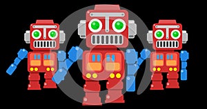 Dancing retro toy robots cartoon style looped loop animation