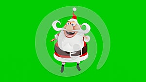 Dancing Santa Claus on a green background. Merry christmas and happy new year concept. Animation loop composition. 3D rendering.