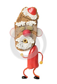 Dancing Santa made as sandwich on white background