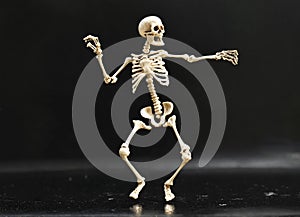 Dancing skeleton on a black background.