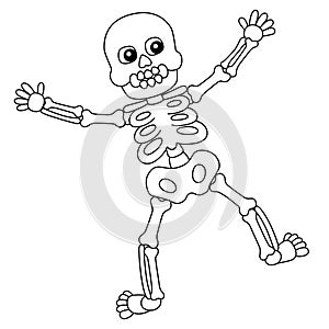 Dancing Skeleton Halloween Coloring Page Isolated