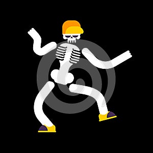 Dancing skeleton isolated. Skull dances street dances