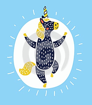 Dancing unicorn with blue background