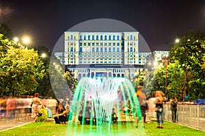 Dancing water fountains at Union Square (Piata Unirii)park in the center of Bucharest