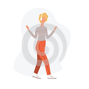 Dancing woman listening music with headphones