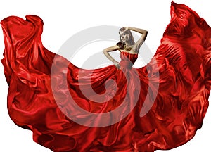 Dancing Woman in Red Dress, Fashion Model Dance Silk Ball Gown