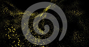 Dancing Yellow Particles on Black Background 4k Rendered Loop Video Animation.