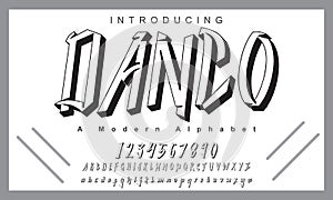Danco font. Elegant alphabet letters font and number.