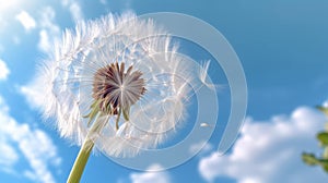 Dandelion against a blue cloudy sky