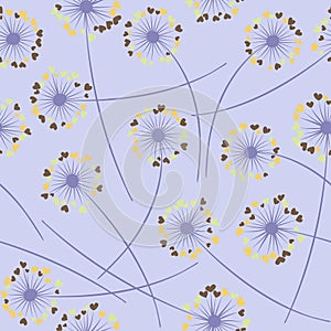 Dandelion blowing vector floral seamless pattern.