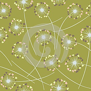 Dandelion blowing vector floral seamless pattern.