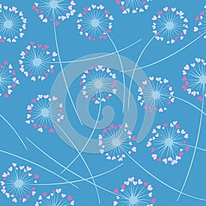 Dandelion blowing vector floral seamless pattern.