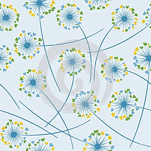 Dandelion blowing vector floral seamless pattern.