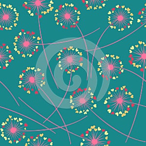 Dandelion blowing vector floral seamless pattern.