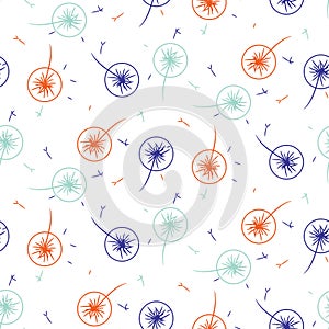 Dandelion blue and orange seamless vector pattern.