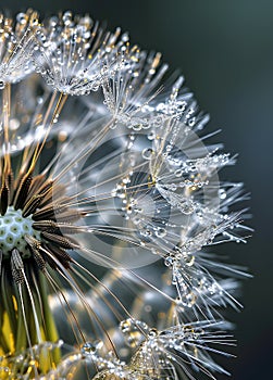 dandelion with dew drops, macro