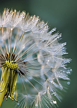 dandelion with dew drops, macro