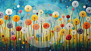 Dandelion Dreams: A Blue, Orange and Teal Sky