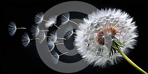 Dandelion falling with black background photo