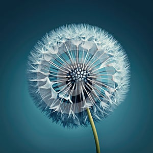 Dandelion Flower on Blue Background. Illustration AI Generative