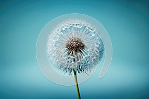 Dandelion Flower on Blue Background. Illustration AI Generative