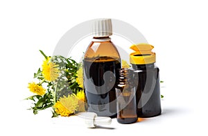 Dandelion flowers and essential oil isolated