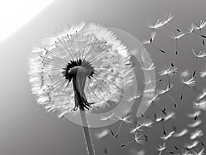 Dandelion Fluff Monochrome Art Flat Color Dandelion Seeds Flying Simple Minimalistic Graphics