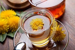 Dandelion herbal tea with blossom and honey