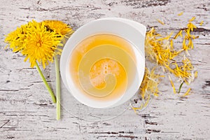 Dandelion honey background, herbal remedy.