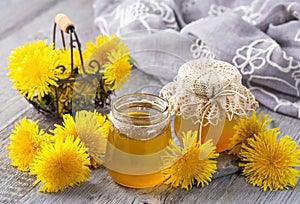 Dandelion honey in a jar