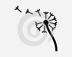 Dandelion Icon. Flower Plant Wind Seed Fly Blow Blowing Spread Nature Natural Wild Grass Clipart Artwork Symbol Sign Vector EPS