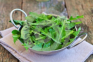 Dandelion leaves and quail eggs for vegetarian salads