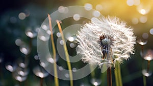 Dandelion macro close view. Created using Generative AI technology