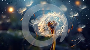 Dandelion macro close view. Created using Generative AI technology