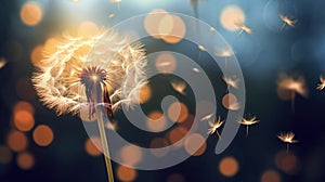 Dandelion macro close view. Created using Generative AI technology