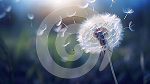 Dandelion macro close view. Created using Generative AI technology