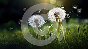 Dandelion macro close view. Created using Generative AI technology