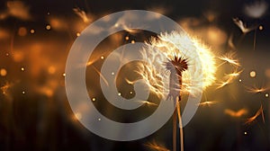 Dandelion macro close view. Created using Generative AI technology